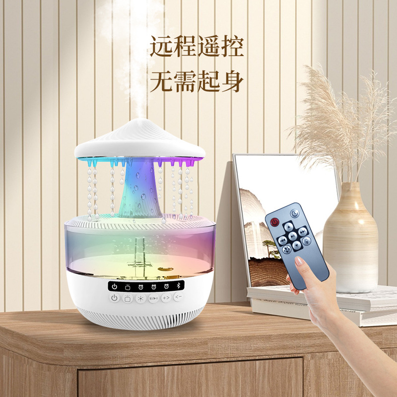 Máquina de aromaterapia explosiva transfronteriza, humidificador de gotas de lluvia de escritorio de dormitorio doméstico, audio Bluetooth, luz de ambiente colorida, máquina de aromaterapia