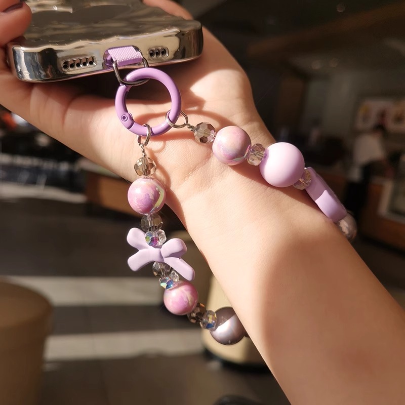 2025 nuevo arco fresco púrpura claro decorado llavero creativo cuadrícula de diamante disco cuentas colgante de teléfono móvil