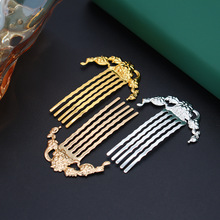 diy古风汉服饰品配件步摇长弯条铜花片电泳电镀五齿半月发梳边钗