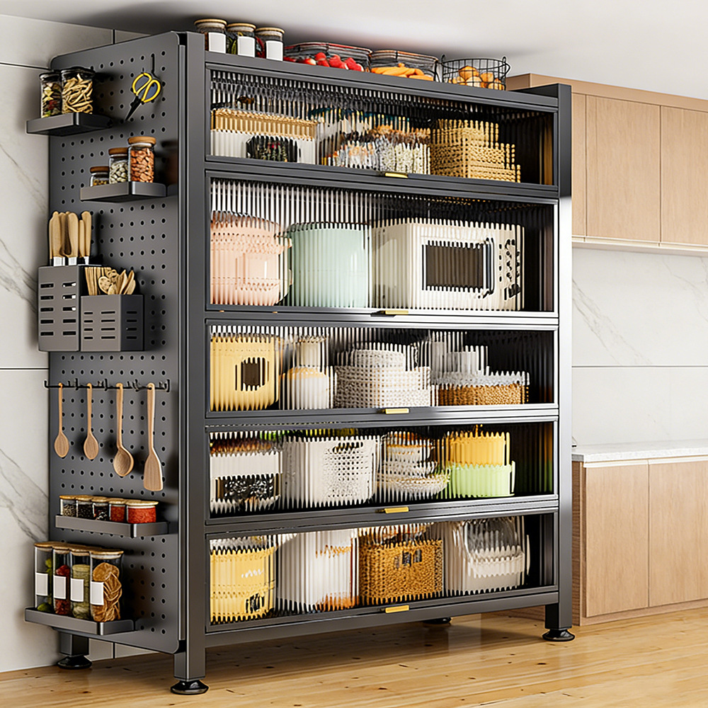 gabinete de almacenamiento de cocina a prueba de polvo gabinete de comedor de almacenamiento de gran capacidad grueso estante de almacenamiento multicapa multifuncional horno de microondas