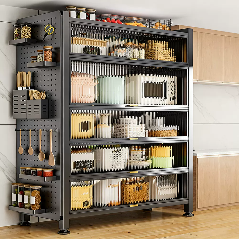 厨房收纳柜防尘餐边柜大容量收纳储物加厚多层多功能微波炉置物架