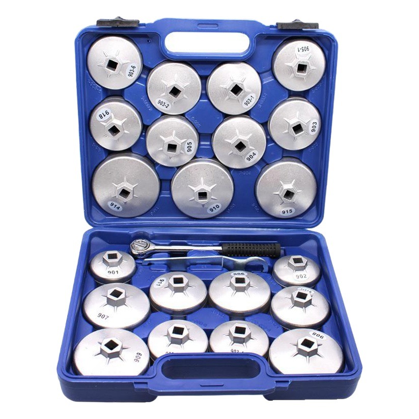 Suministro al por mayor de un juego de llaves para filtros de aceite de aluminio de 23 piezas, herramientas especializadas para el desmontaje y montaje manuales de filtros de aceite.