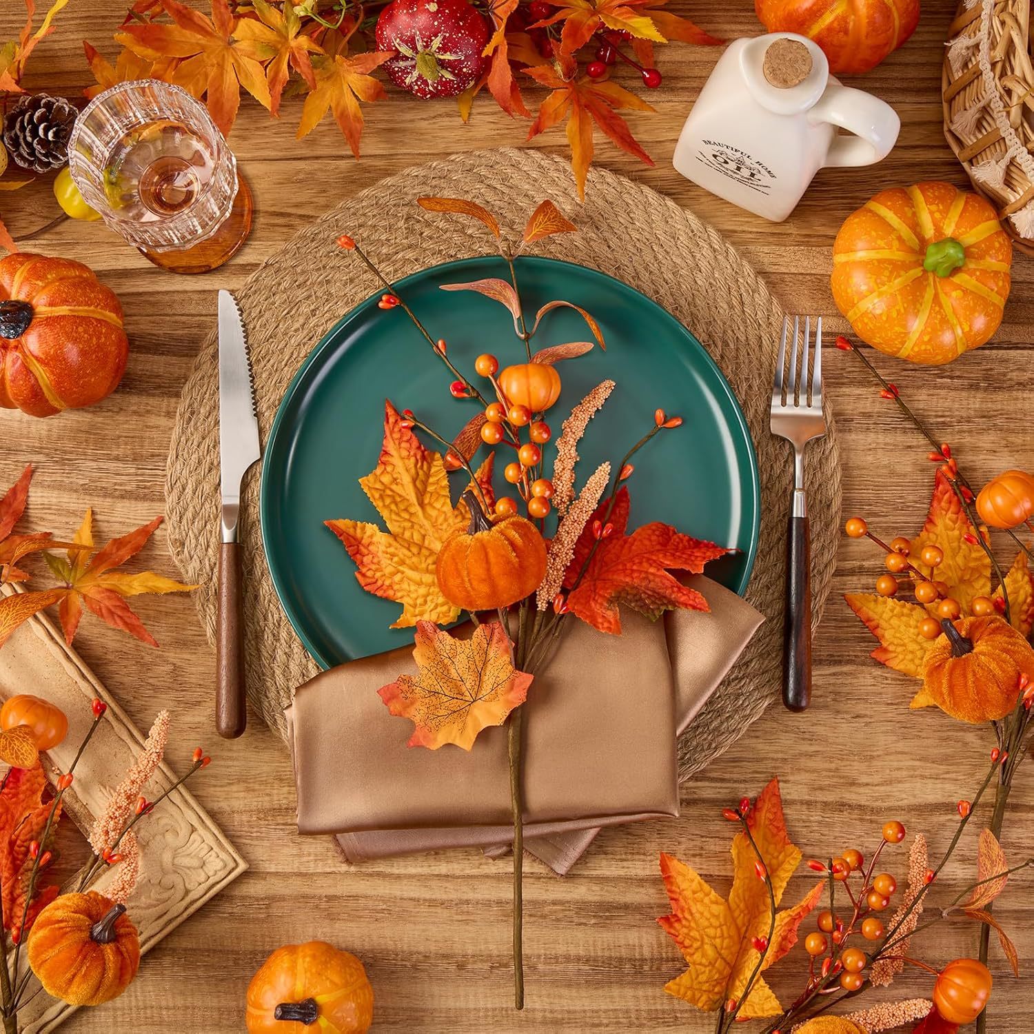 4 calabazas de imitación de hojas de arce decoración de calabazas de tela caliente decoración de flores de imitación de otoño de la sala de estar