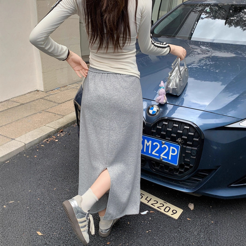 2025秋装新款胖mm大码女松紧腰显瘦抽绳腰大摆百搭后开叉半身裙|undefined
