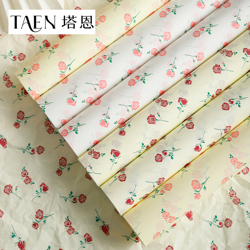 浪漫玫瑰印花雪梨纸内衬纸鲜花花束包装纸手揉纸花艺花店包花纸