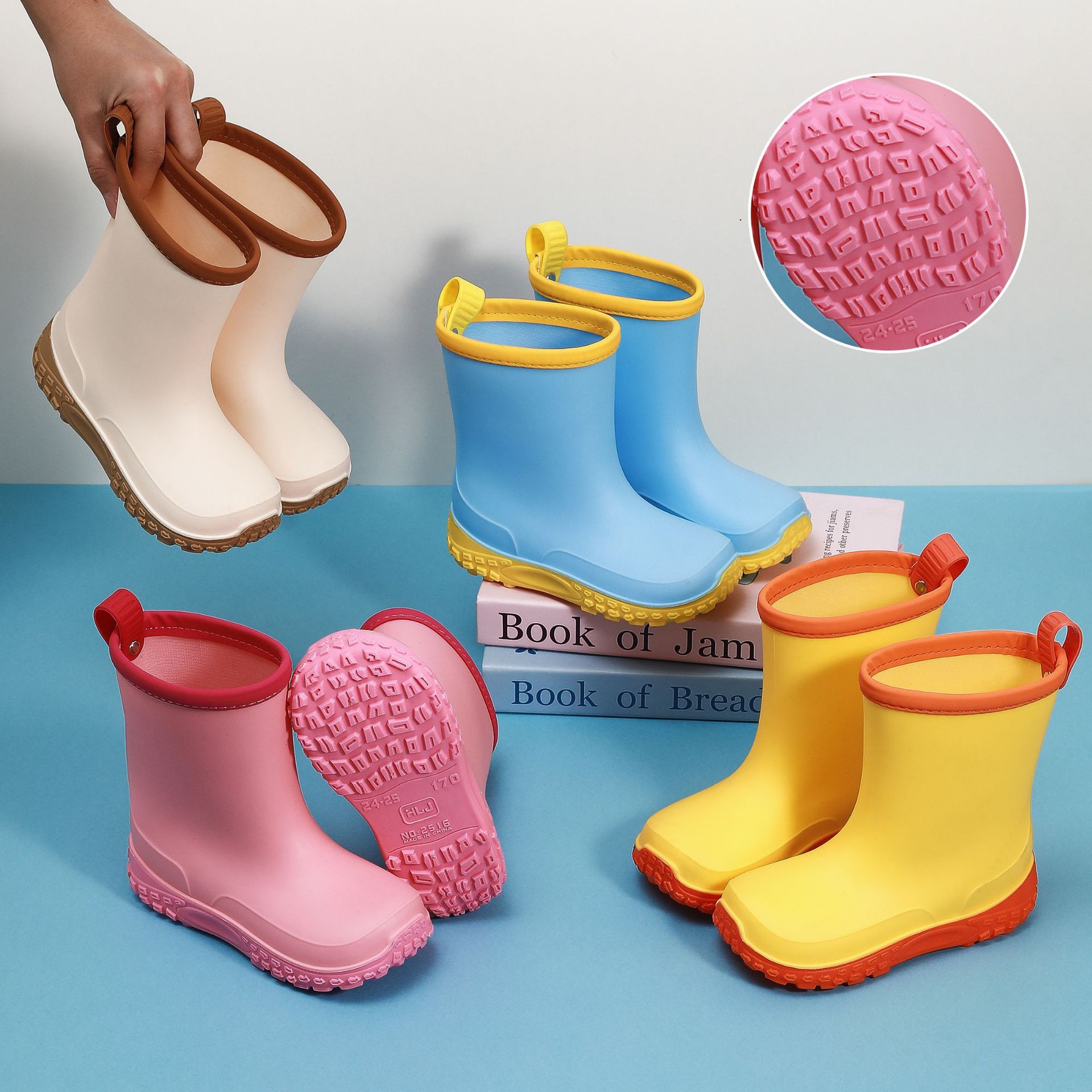 Children's Cartoon Rain Boots for Girls, Medium and Large, Non-Slip, Waterproof, Children's Rain Boots for Kindergarten and Primary School Students, with Edges and Mid-Calf Height