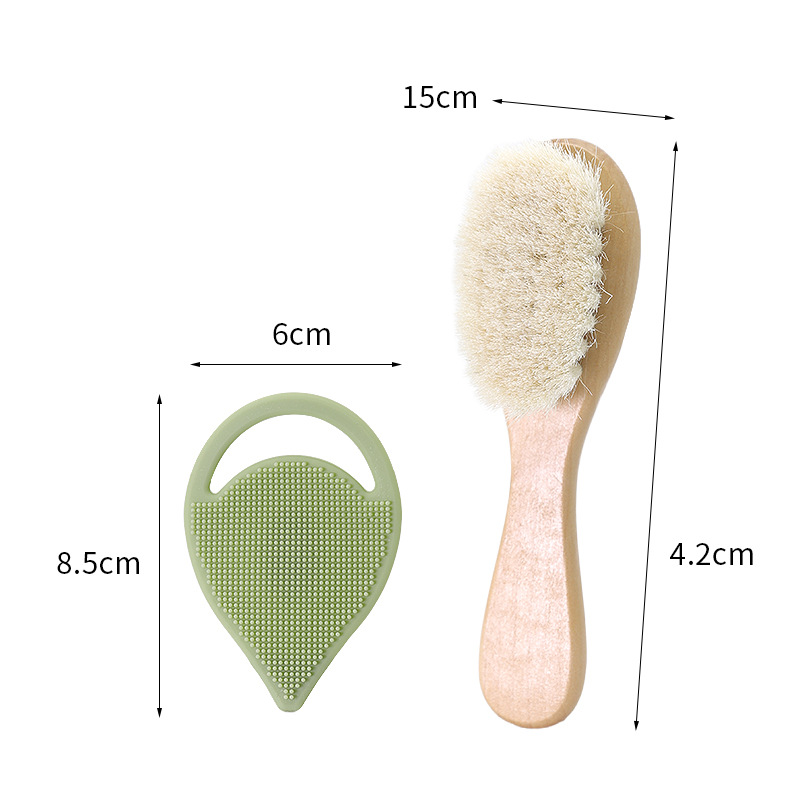 Set de limpieza para bebés con peine, cepillo de champú, masajeador de madera de loto, peine plano de madera de pera, masajeador, lindo set de limpieza para bebés