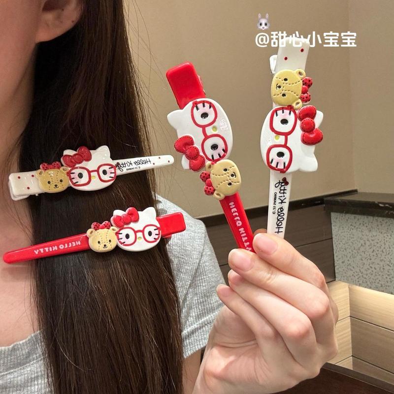 日系可爱kitty猫发卡大号长款鸭嘴夹刘海发夹卡通甜美少女侧边夹|undefined