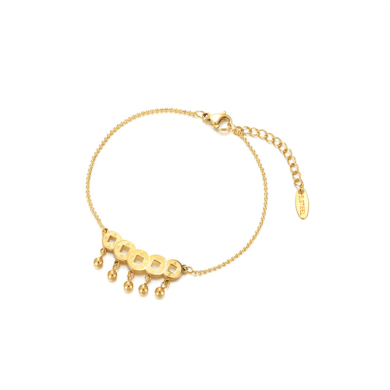 Xuping nicho de diseño ligero de lujo temperamento de cobre moneda brillante pulsera de acero inoxidable 24k color simple joyas de Año Nuevo al por mayor