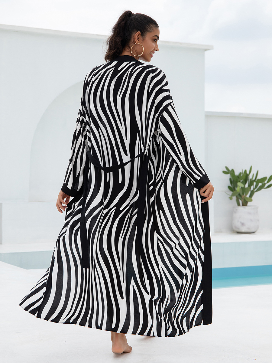 Women's Flowy Cover Up Kimono Beach Dress With Exotic Prints Lightweight Linen Feel Fabric For Pool, Vacation, Boho Outfit_ecoleips.com