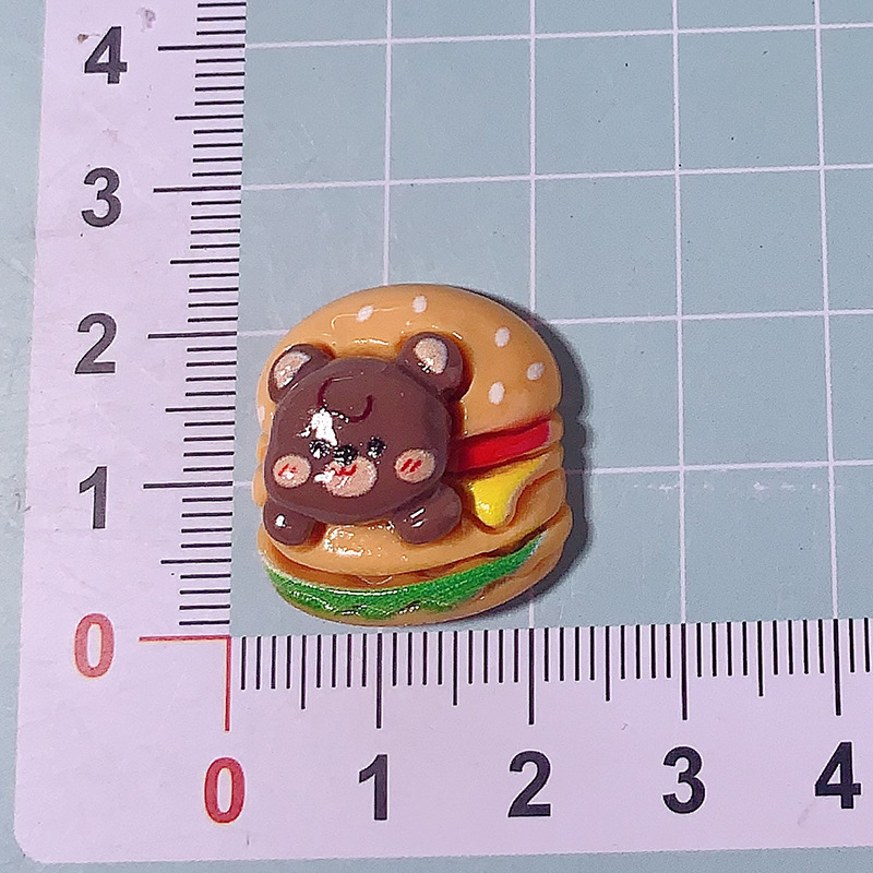 Nuevo oso de dibujos animados hamburguesas de alimentos para animales juegan accesorios de resina diy clip para el cabello de teléfono celular agujero de botón accesorios hechos a mano