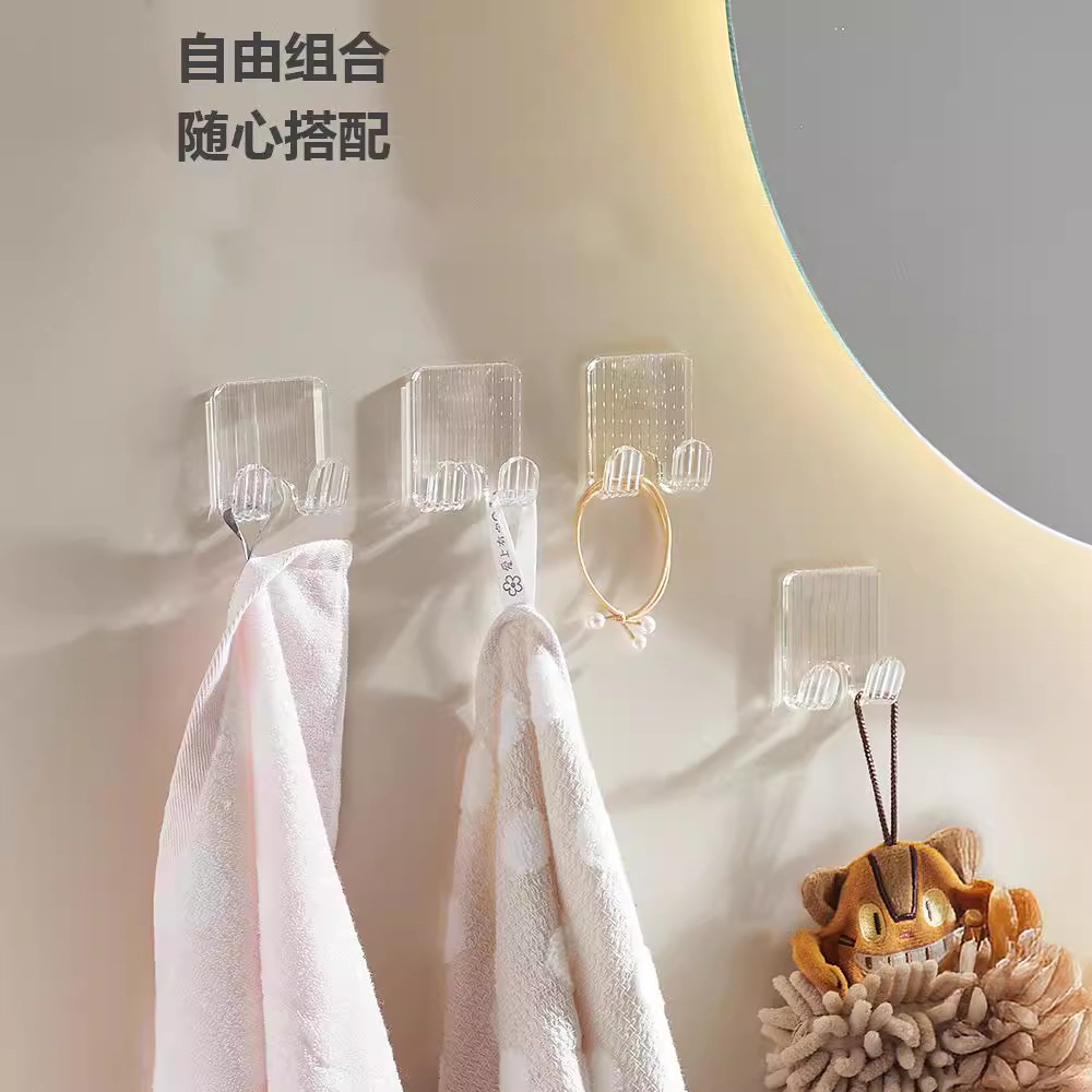 No Punching Acrylic J-Shaped Hook with Adhesive Wall Wall Hanging Load-Bearing Kitchen Hook Traceless Door Back Adhesive Hook