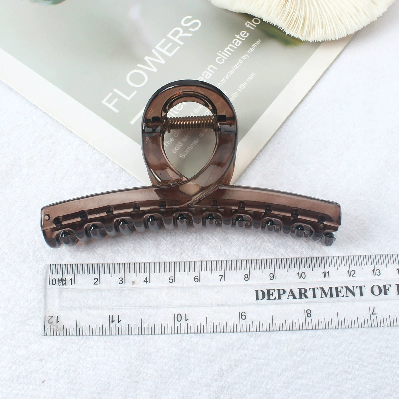 Large hair claw clip, universal shark hairgrip, dark brown, simple elegant design