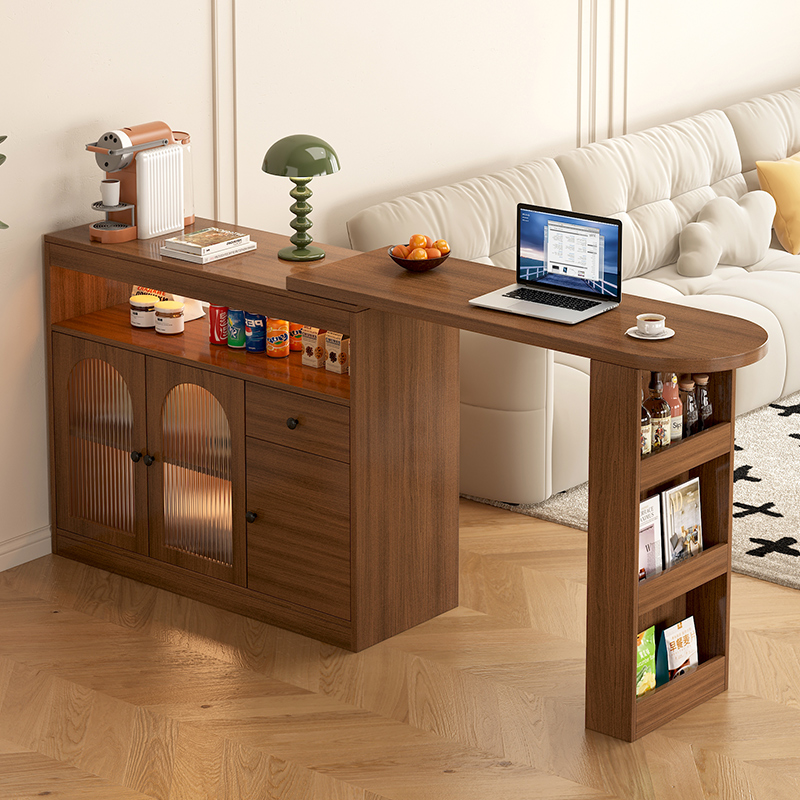 Solid Wood Retractable Bar Table and Dining Side Integrated Home Living Room Entrance Partition Small Apartment Balcony Wall Sofa Side