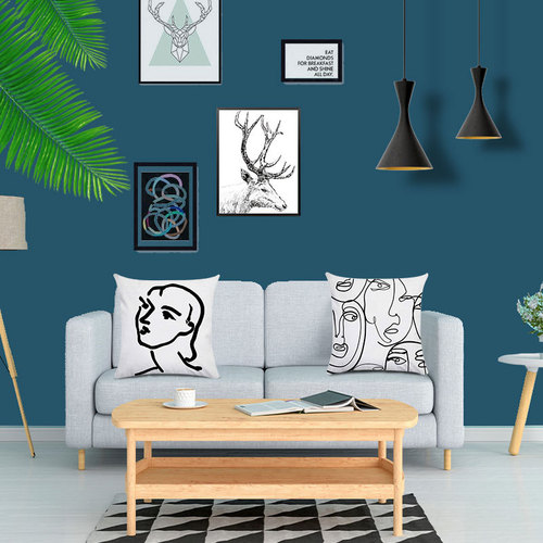 Nordic pillow ins light luxury style pillow case retro art abstract blue pillow custom flower sofa back