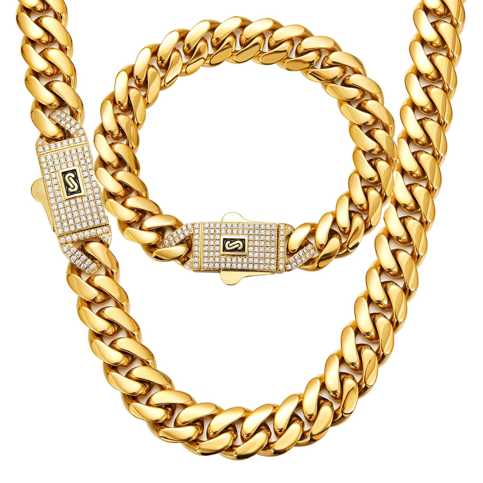Hip-Hop, Classic Style Style Hip-Hop Classic Style Solid Color 304 Stainless Steel Polishing Plating Inlay Zircon 18K Gold Plated Men's Necklace Men Chain Necklaces