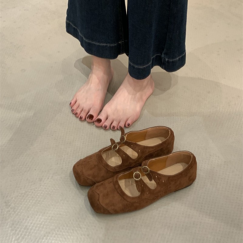 平底复古绒面玛丽珍单鞋女鞋子2025新款春秋季配裙子芭蕾舞晚晚鞋|undefined