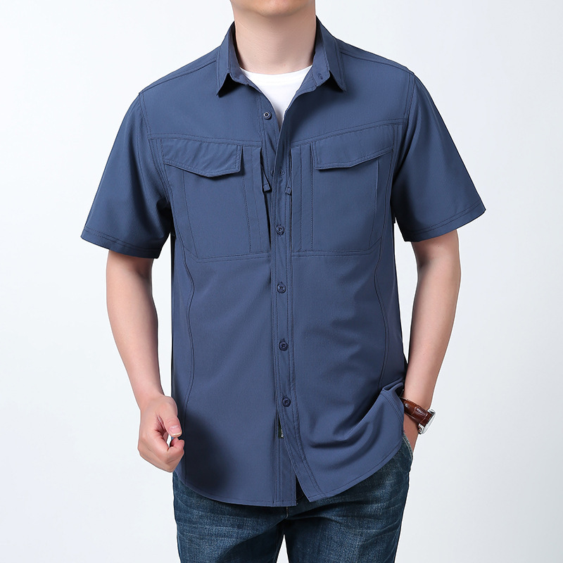 Summer Men's Workwear Thin Shirt Quick-Drying Loose Casual Outdoor Short-Sleeved Pocket New Tactical Shirt Breathable Summer Men's Workwear Thin Shirt Quick-Drying Loose Casual Outdoor Short-Sleeved Pocket New Tactical Shirt Breathable
