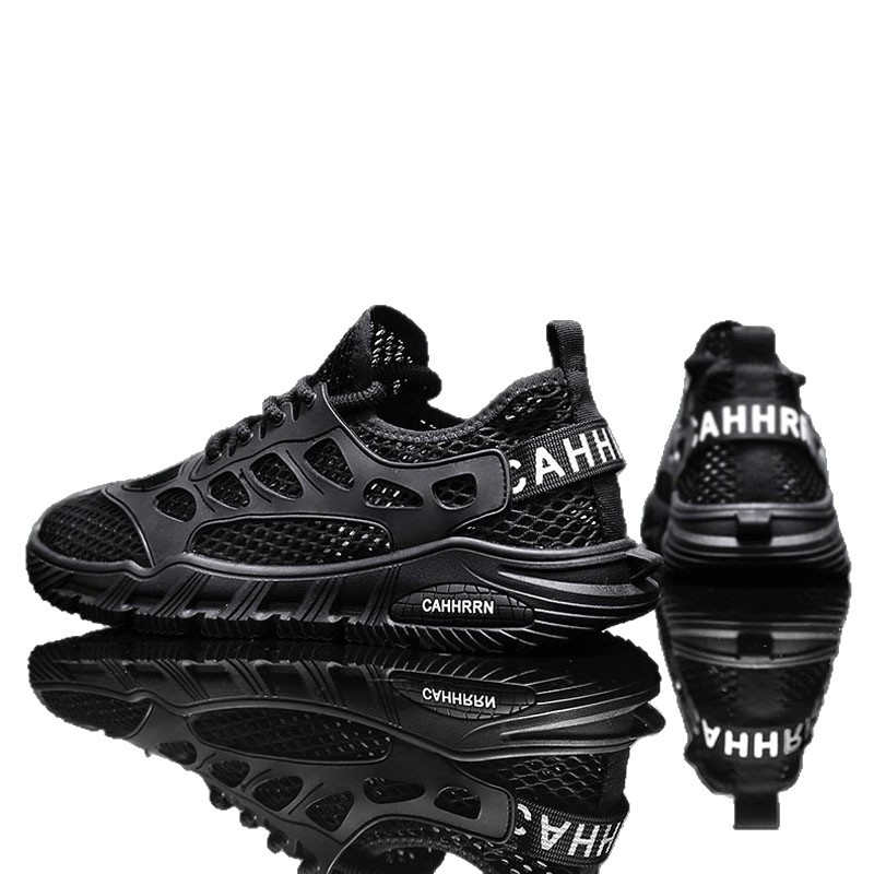 Primavera y verano 2025 para hombre nuevo estilo de malla fina correa elástica para pies tendencia deportiva boca baja todo fósforo zapatos casuales para hombre