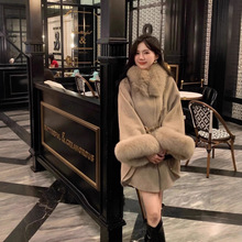 双面羊绒大衣女2025年冬季新款高端韩版狐狸毛领斗篷披风毛呢外套