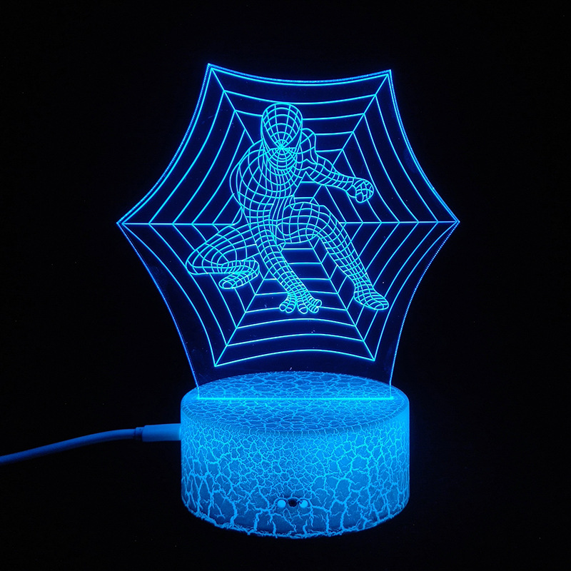 跨境漫威蜘蛛侠系列3D小夜灯USB插电视觉立体夜灯LED创意礼品台灯