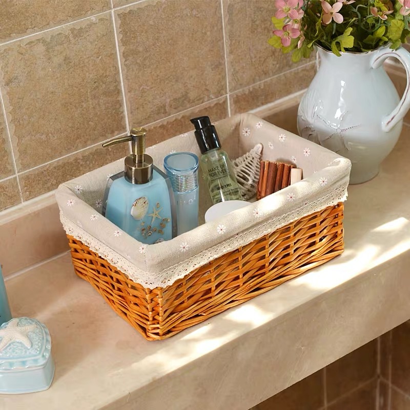 Cesta de color miel + forro de copo de nieve