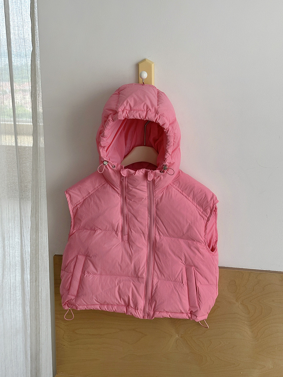 Chaleco con capucha para niños fuera de temporada, estilo otoño e invierno, versión coreana cálida, chaleco corto con doble cremallera.