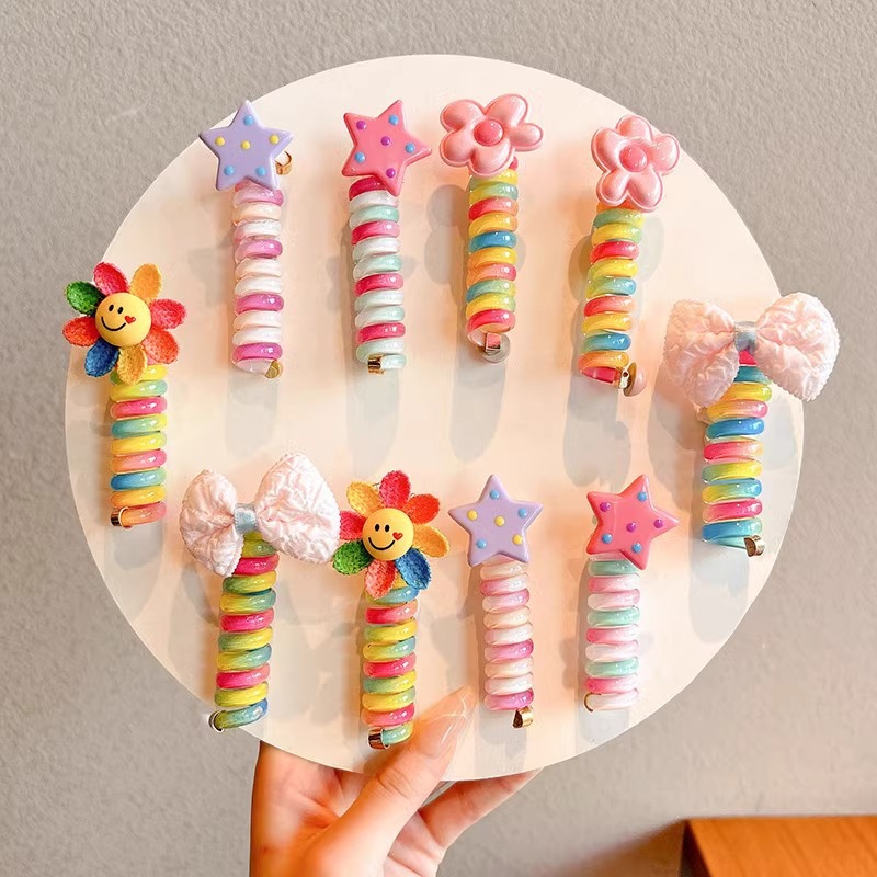 Primavera línea telefónica anillo de cabello cuerda cabeza nuevo artefacto de cabello trenzado colorido lindas estrellas burbujas trenzas adornamientos para el cabello de niños