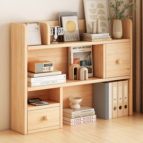 实木桌面置物架简易书桌收纳架松木收纳储物一体柜学生桌上书架子
