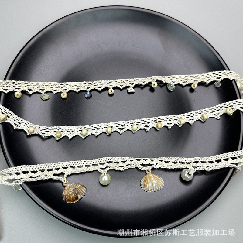 波西米亚民族风天然手工全棉胚色石头花边少女感手工钩花流苏花边