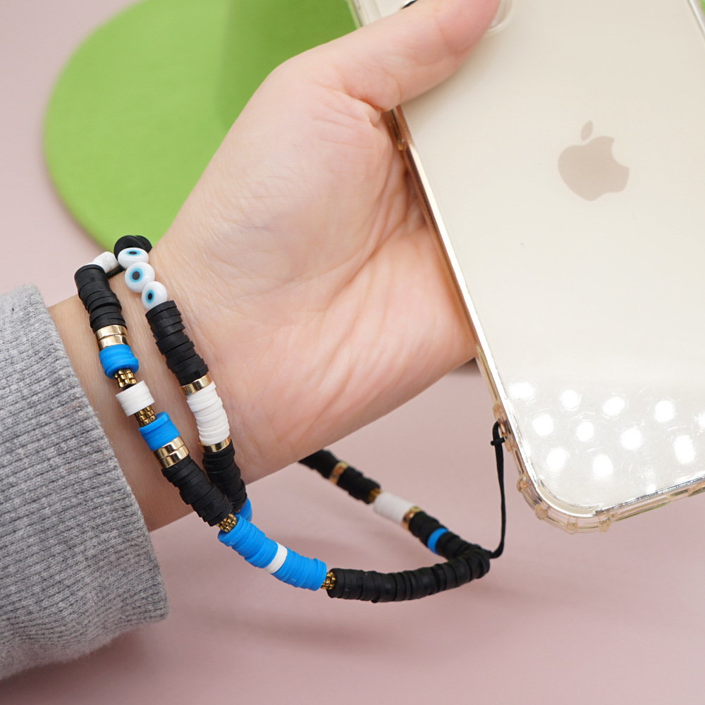 Bohemian Blue Mobile Phone Chain Ceramic Glaze Color Black Round Beads Anti-lost Mobile Phone Lanyard display picture 3