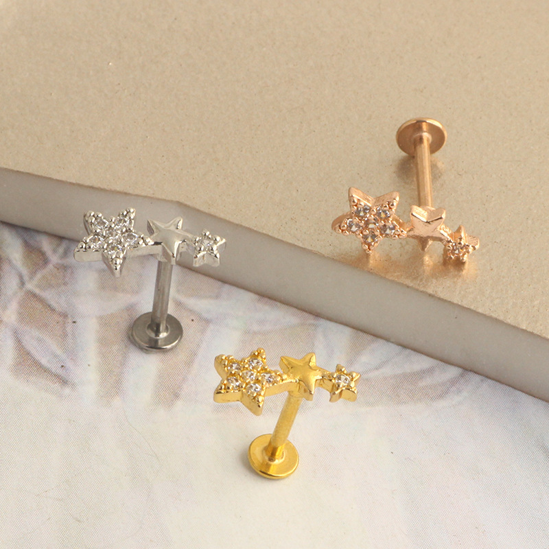 Rose Gold Leaf Stud Earring 316L Surgical Steel Piercing Jewelry New Star Moon detail image 7