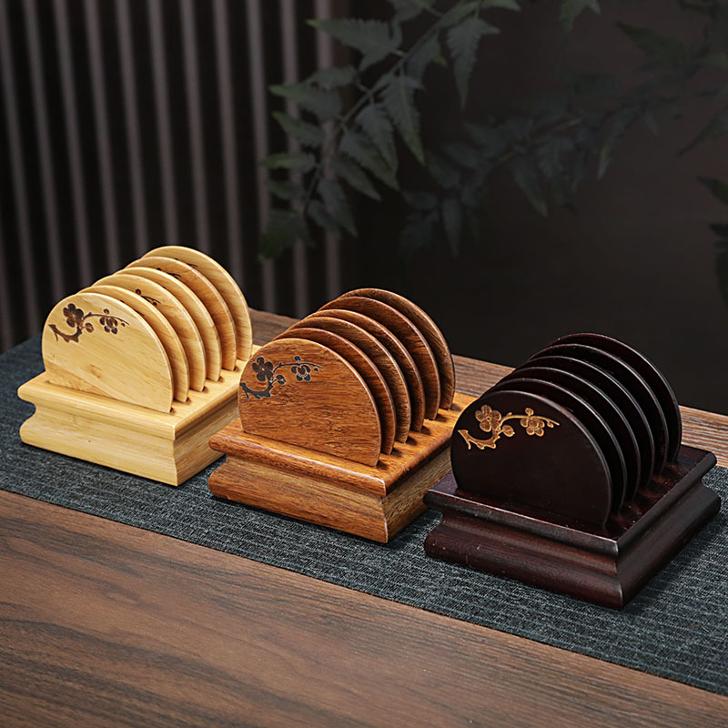 Accesorios de té de kung fu transfronterizos Taza de bambú y madera almohadilla de soporte de taza de té aislante térmico pequeño soporte de taza de té anticaldor redondo ceremonia de té doméstica