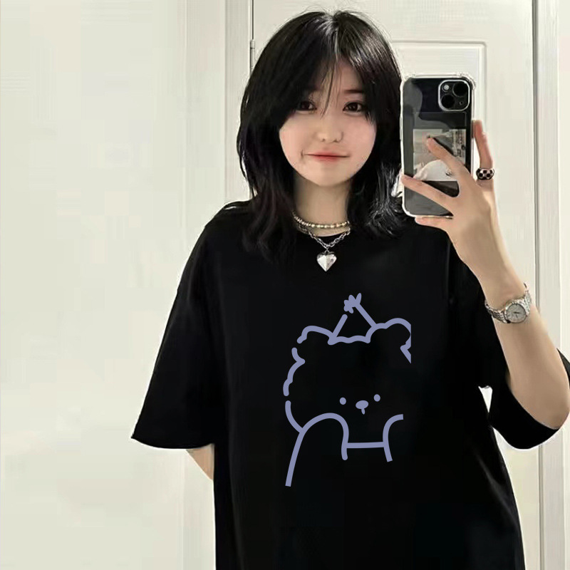 2026 Korean Style Short-Sleeved T-Shirt for Women, Summer New Style for Students, Loose Large Size College Style Bestie Tops, Trendy Bottoming Shirts