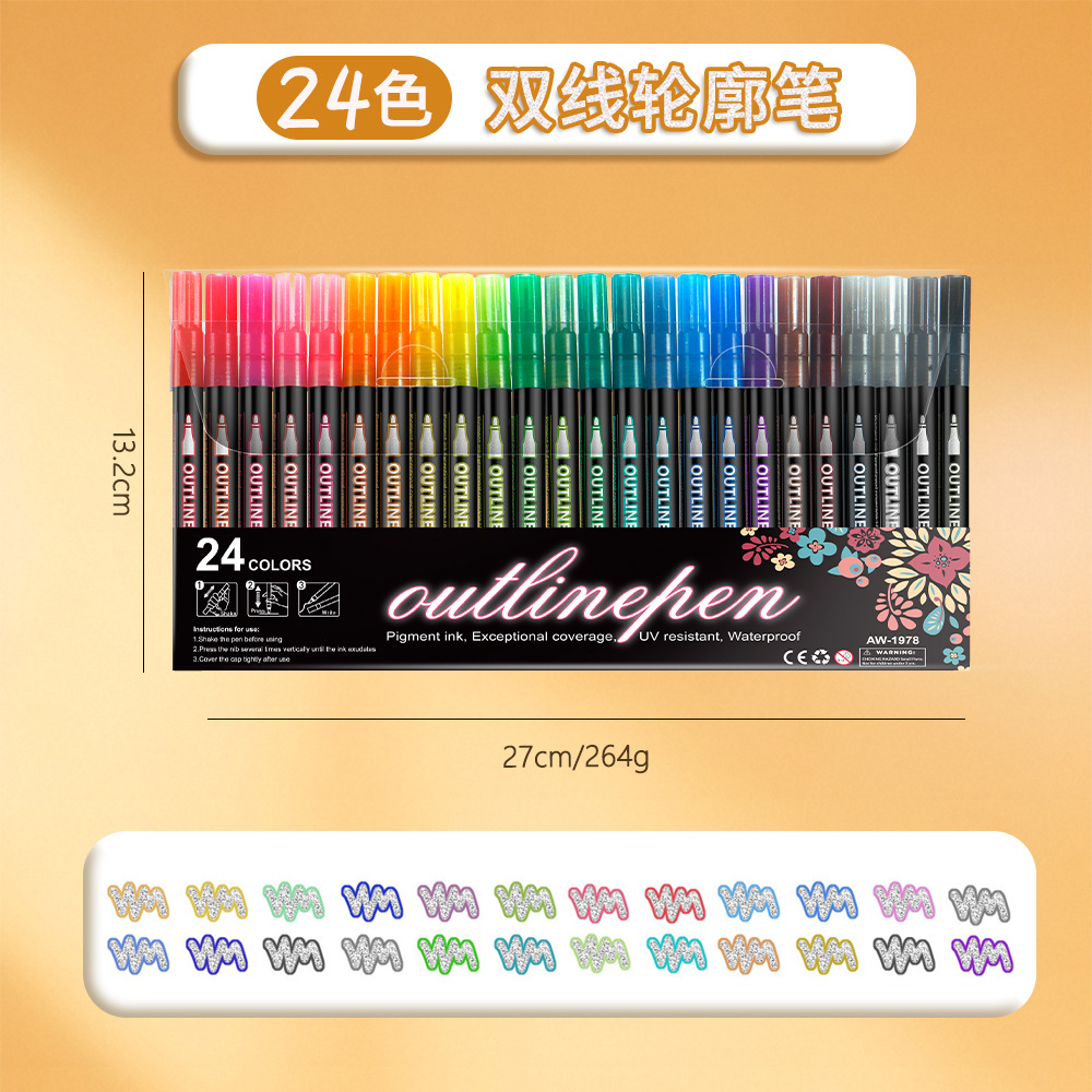 48 colores de doble línea de contorno bolígrafo DIY creativo bolígrafo de marcado flash bolígrafo de marcado de Navidad bolígrafo de marcado en stock mayorista
