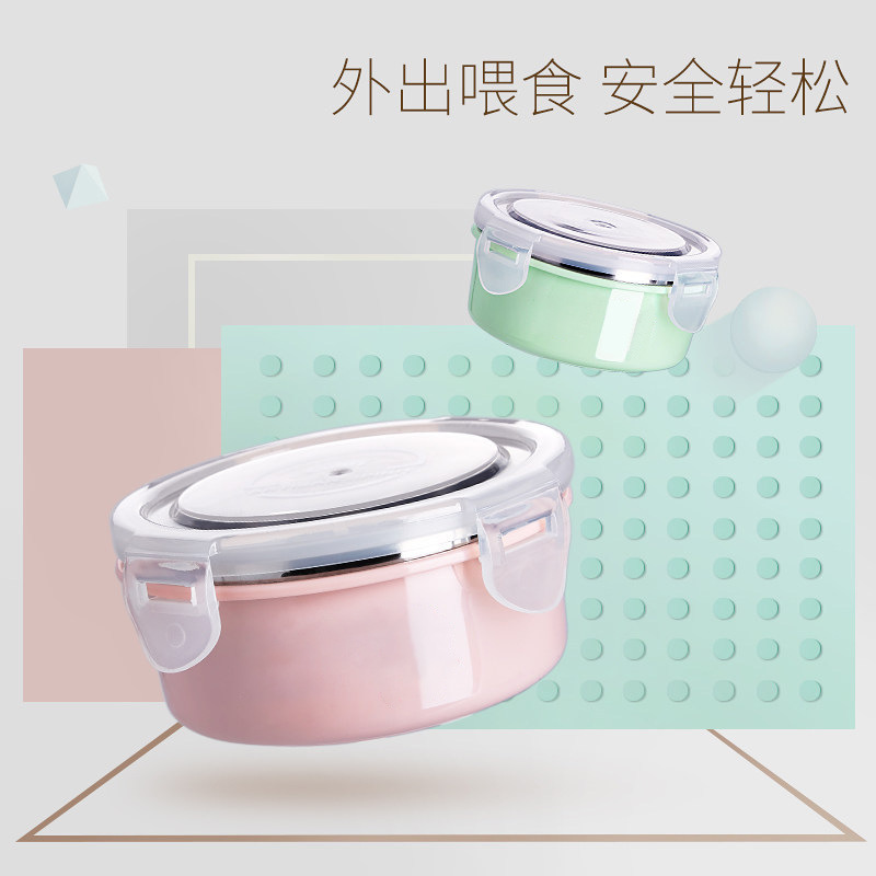 Children's Tableware Set with Lid, Stainless Steel Eating Bowl, Baby Food Bowl, Anti-Fall, Portable Baby Bowl, Leak-Proof