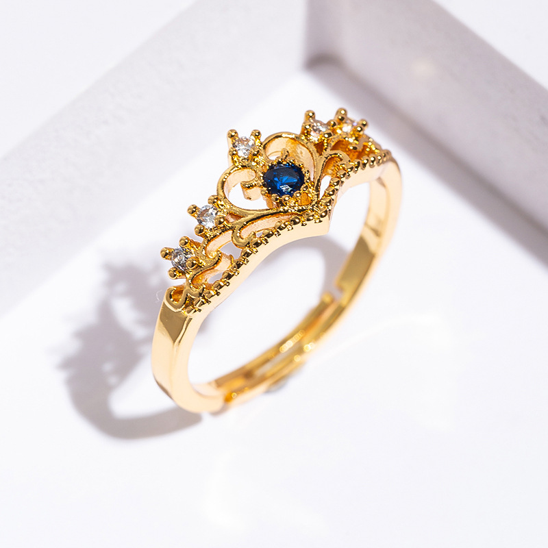 Open Rings Classification Adjustable Ring Size Simple Style Crown Copper Zircon 18K Gold Plated Women's Open Rings