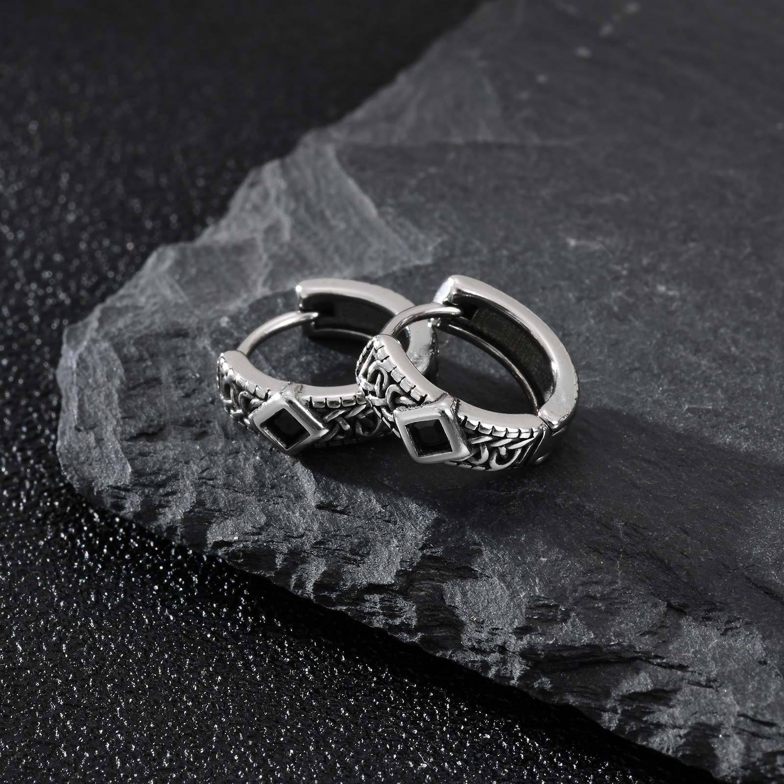 Mens Cross Hoop Earrings Stainless Steel Classic Diamond Style_voghion.com