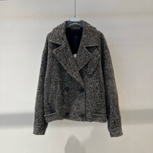 2025冬季新款女装简约通勤百搭双排扣短款毛呢大衣外套 104131