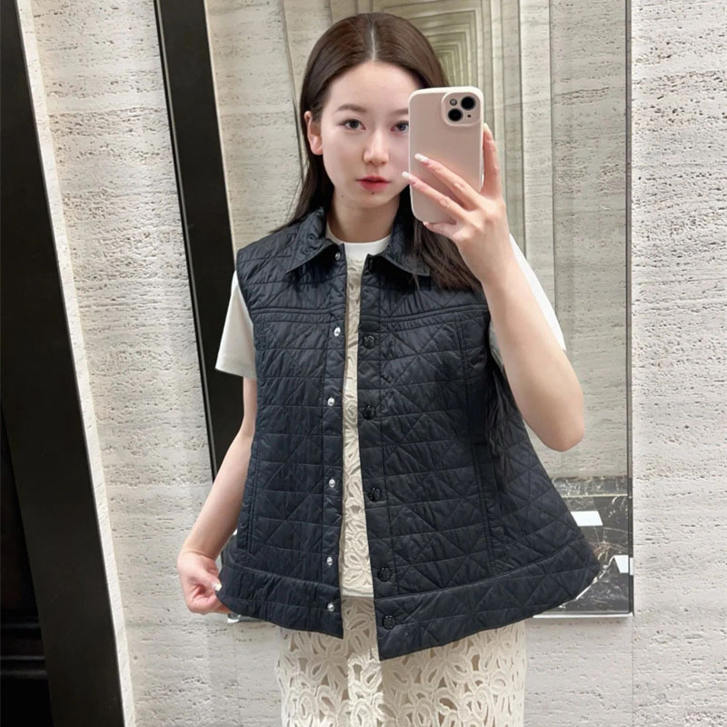 25秋季新款南油高定Mon简约休闲防风防水尼龙A摆藤格纹棉服马甲|undefined