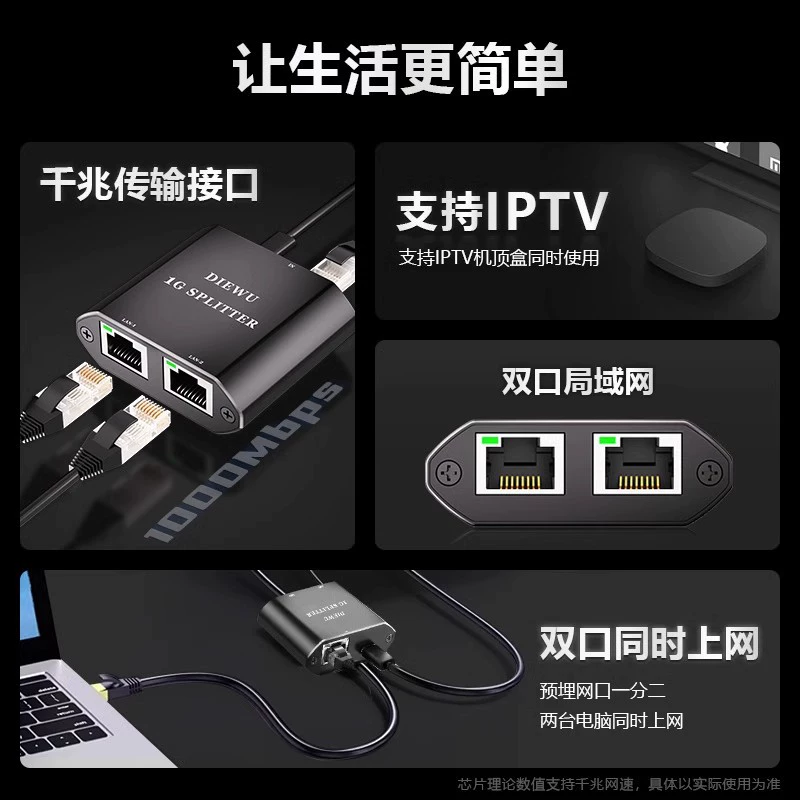 Сетевая Гигабит один к двум Ethernet преобразователь сетевой сплиттер 1G