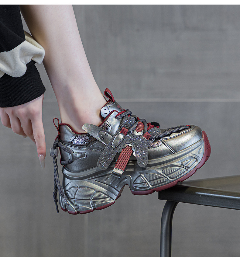 Giày sneaker nữ chunky đế dày tăng chiều cao phong cách Hàn Quốc — M2699 màu đỏ, M2699 màu be chi tiết 20