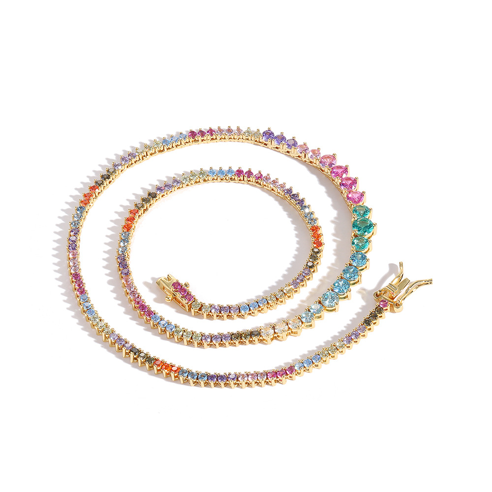 20g Weight Three-Claw Gradient Color Zircon Tennis Necklace New Trendy Unique Chain Hip Hop Style Style Twin
