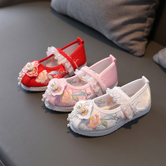 Hanfu embroidered shoes for girls and boys, ethnic style performance shoes, handmade cloth shoes, ancient style Han shoes for costumes