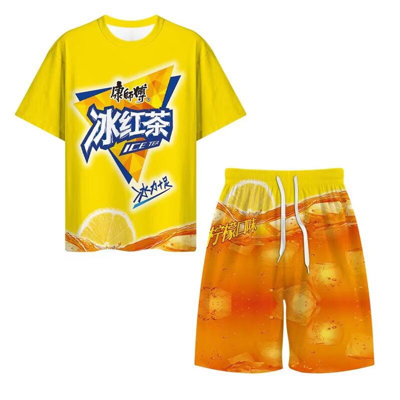 New Fun Summer Prank Ice Tea Jasmine Honey Tea Set, Unisex Funny Printed Round-Neck Trendy Set