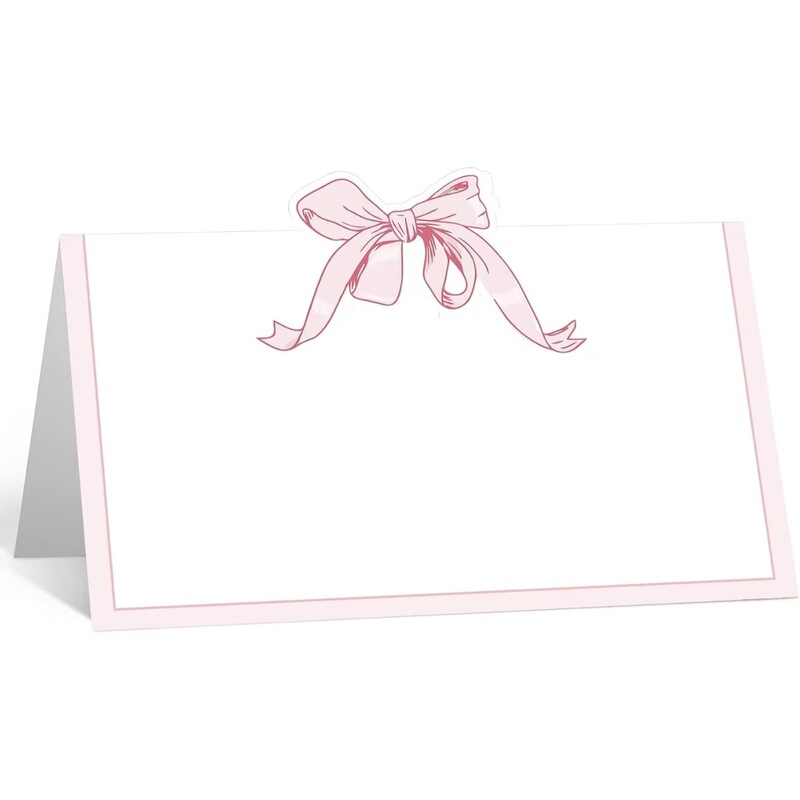 Light Pink Bow Foldable Place Cards Wedding Banquet Birthday Girly Style Writable Blank Table Card Set Light Pink Bow Foldable Place Cards Wedding Banquet Birthday Girly Style Writable Blank Table Card Set