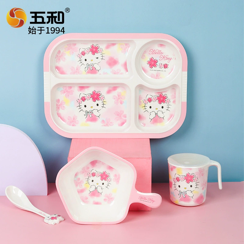 五和 Hello kitty, посуда для кормления, подарочная коробка, детская тарелка для кормления с мультяшным дизайном, ложка