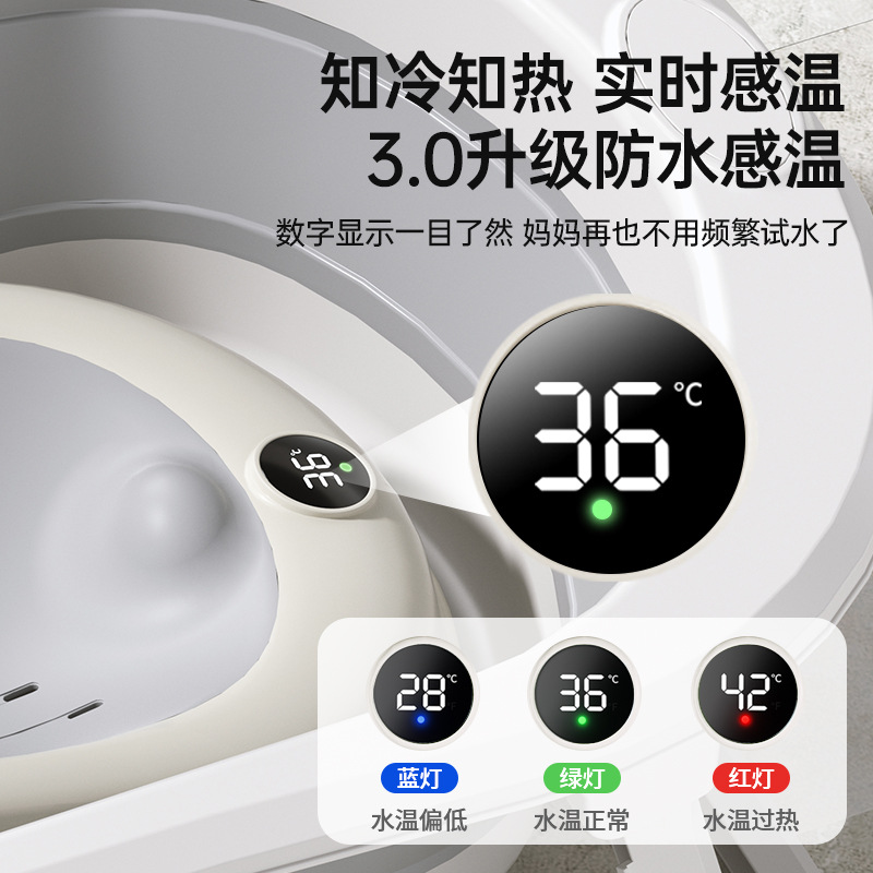 Baños de baño para bebés personalizados con sensor de temperatura inteligente, barriles de baño para recién nacidos, grandes baños para bebés plegables en casa para sentarse y acostarse