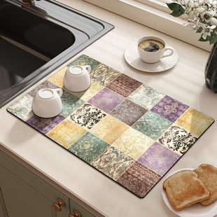 Cross-border Ethnic Style Kitchen Countertop Drain Mat Bathroom Diatom Mud Absorbent Mat Anti-scalding Heat Insulation Dirty-Resistant Dining Mat