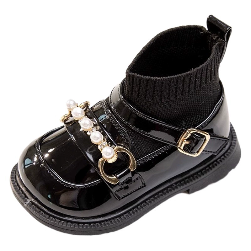 Осенне-зимние носки для маленьких девочек, короткие сапоги на флисовой подкладке, детская обувь для малышей с мягкой подошвой, хлопковая обувь для девочек, кожаная обувь британской принцессы